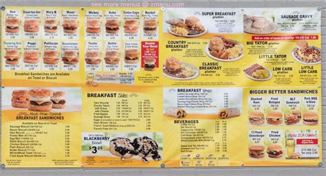 tudor's biscuit world menu.